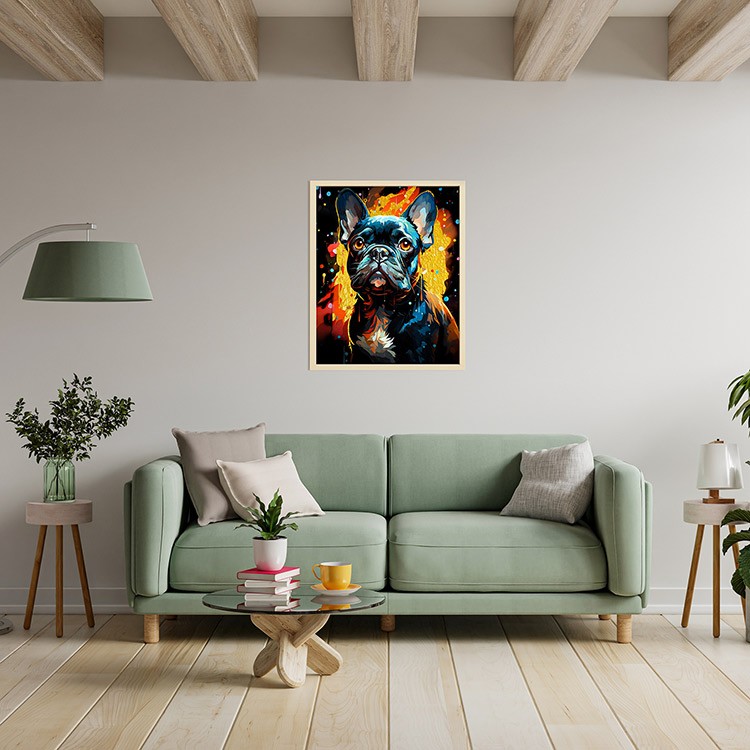 Картина по номерам с поталью «Черный холст Французский бульдог» — картинка 7