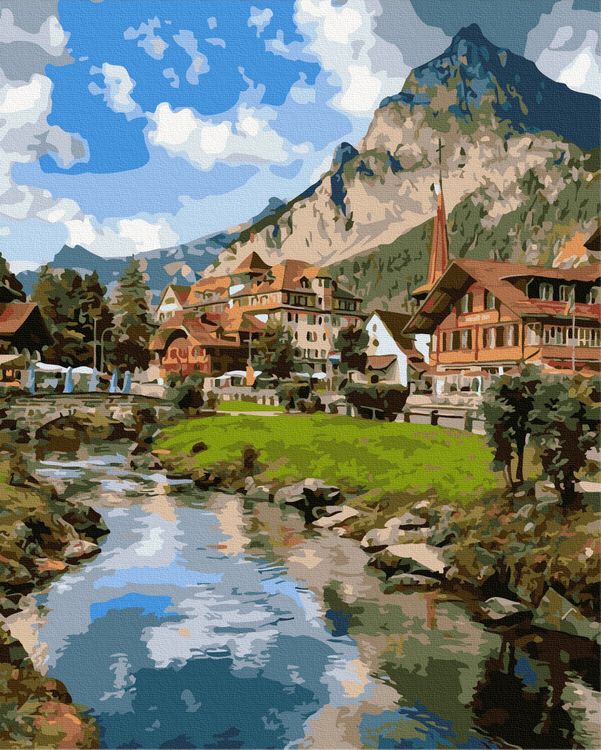 Картина по номерам «Деревня у реки»