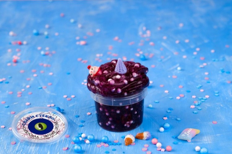 Слайм Стекло темно-фиолетовый с шариками из полипропилена, 90 гр — картинка 2