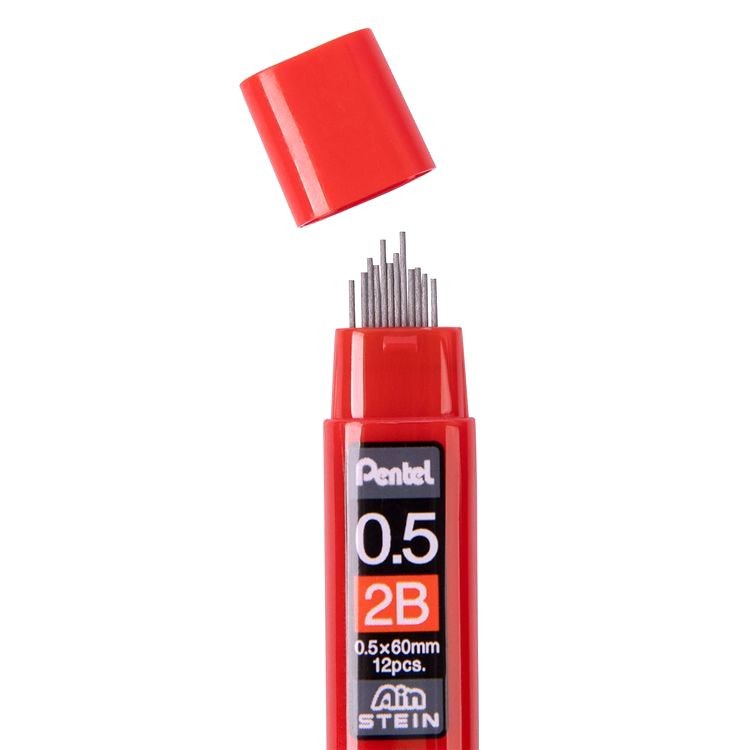 Грифели для карандашей автоматических Ain Stein 0,5 мм, 2B, 12 шт. в тубе, Pentel — картинка 2