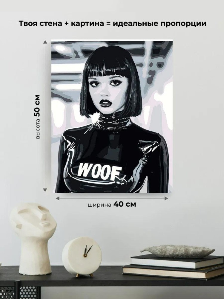 Картина по номерам «Девушка в латексе чб, бдсм 40x50» — картинка 3