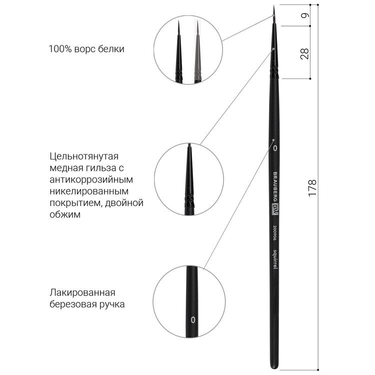Кисть художественная профессиональная Art Classic, белка, круглая, № 0, короткая ручка, Brauberg — картинка 4