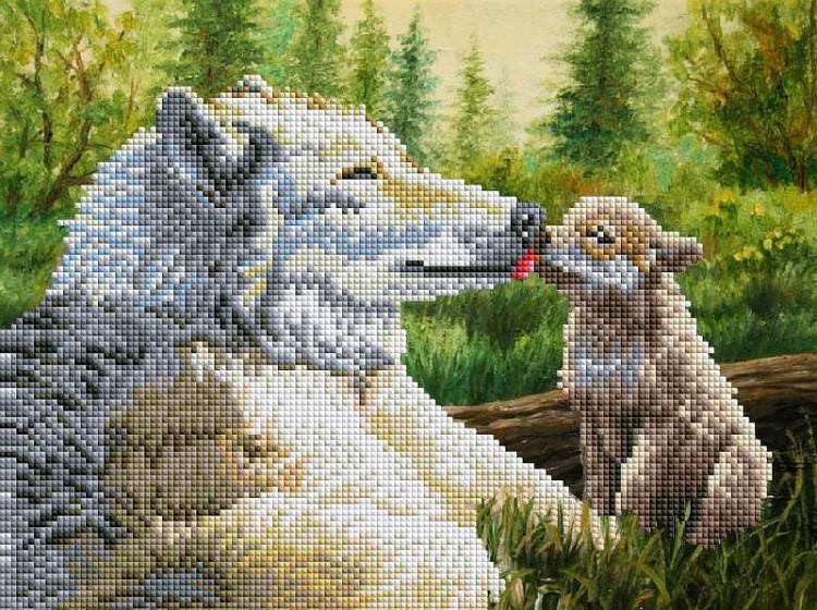 Алмазная вышивка «Волчица с волчонком»
