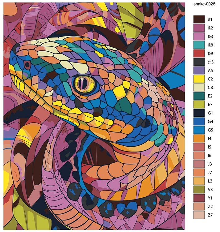 Картина по номерам «Разноцветная змея, Символ года, животные» — картинка 2