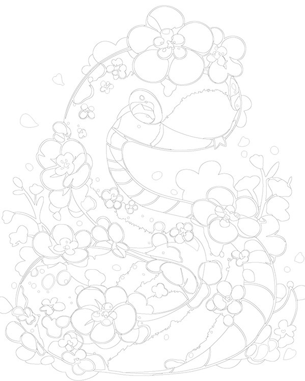 Картина по номерам «Зеленая змея в цветах, животные 40x50» — картинка 3