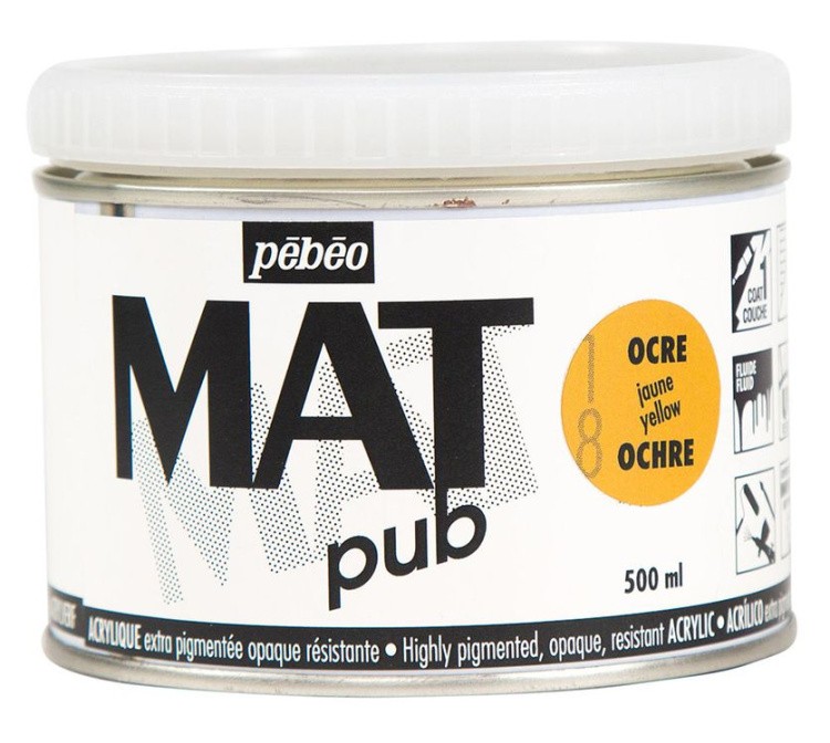 Краска акриловая PEBEO экстра матовая Mat Pub №1, охра, 500 мл