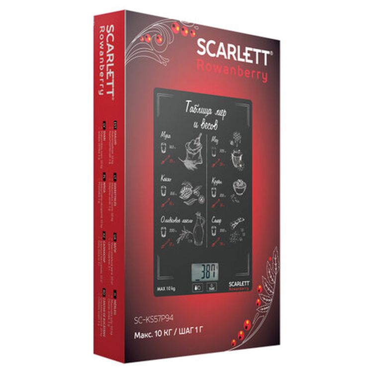 Весы кухоные SCARLETT, электронный дисплей, max вес 10 кг, тарокомпенсация, стекло — картинка 4