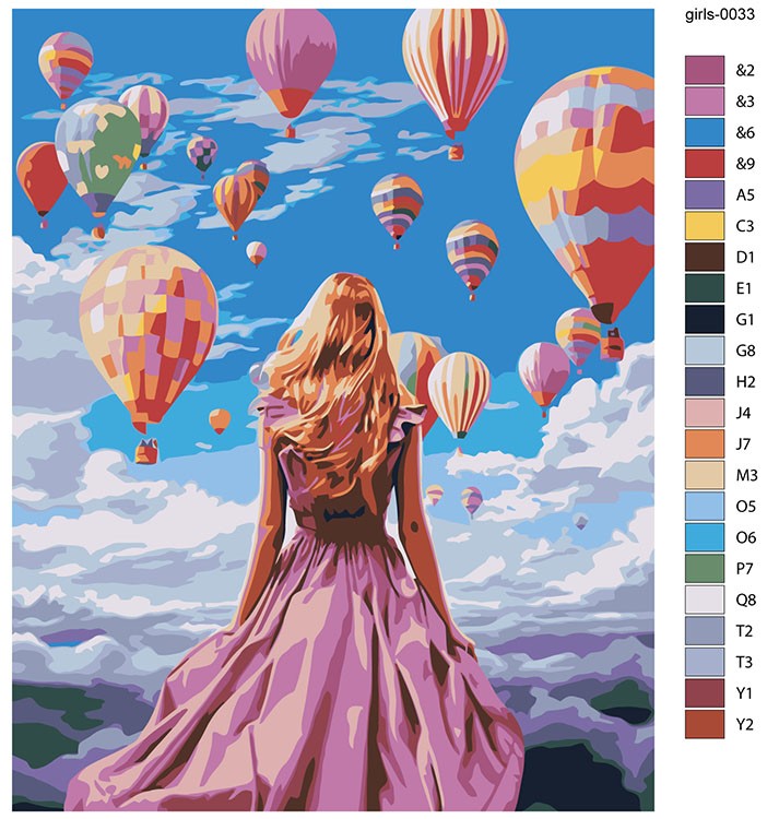 Картина по номерам «Девушка в платье на фоне воздушных шаров» — картинка 2