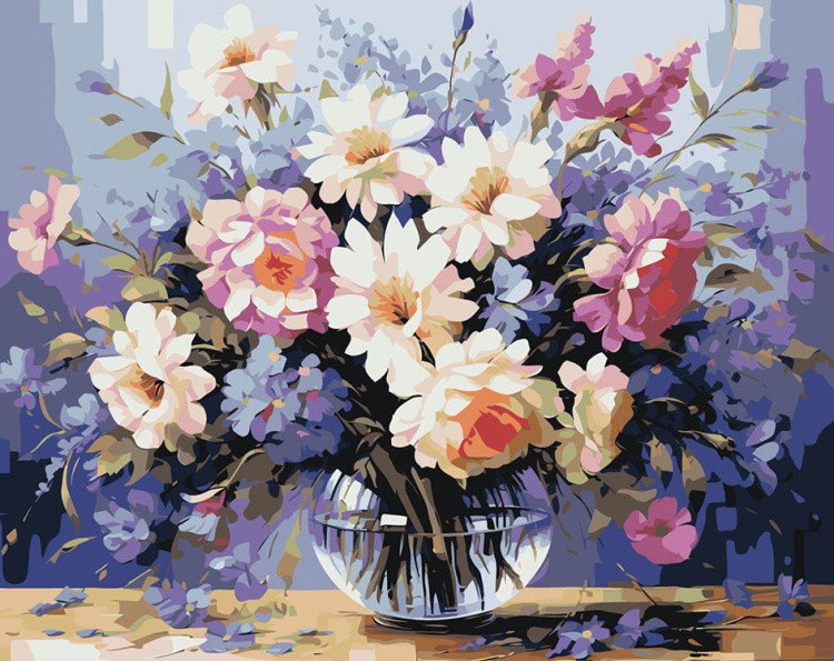 Картина по номерам «Цветы: Пышный букет с садовыми розами»