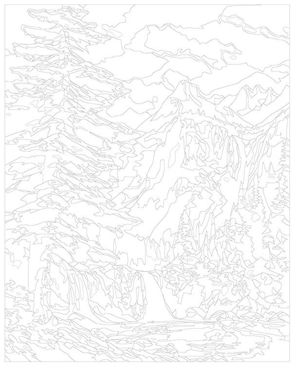 Картина по номерам «Природа: Пейзаж с горным водопадом в лесу» — картинка 3