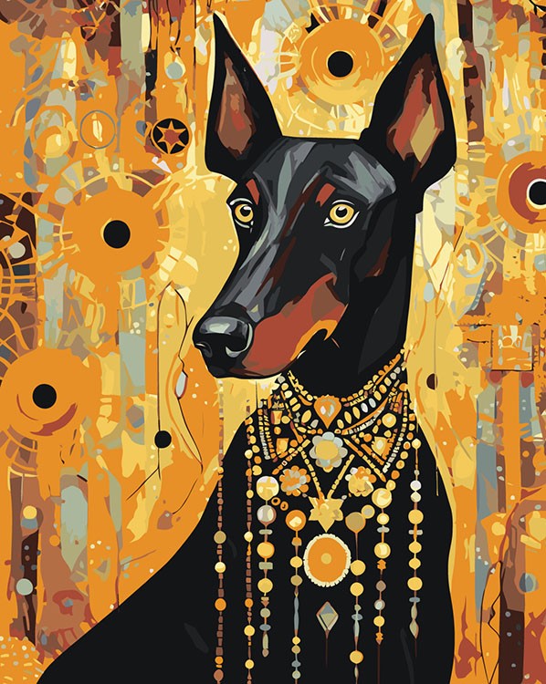 Картина по номерам «Собака доберман в стиле картин Густава Климта 2»