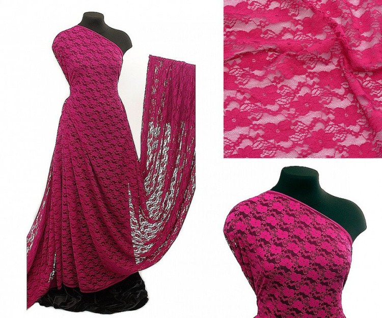Кружевная ткань стрейч в нарезке, 5 м, ширина 150 см, 100 г/м², цвет: 239 фуксия, TBY — картинка 2