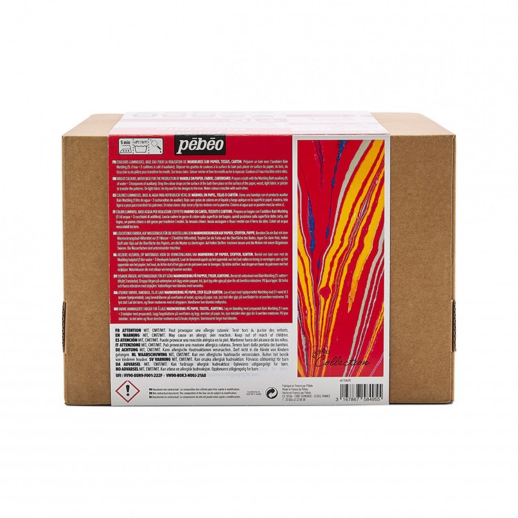 Набор красок Pebeo Marbling «Коллекция» для техники Эбру с аксессуарами, 9 цветов — картинка 5