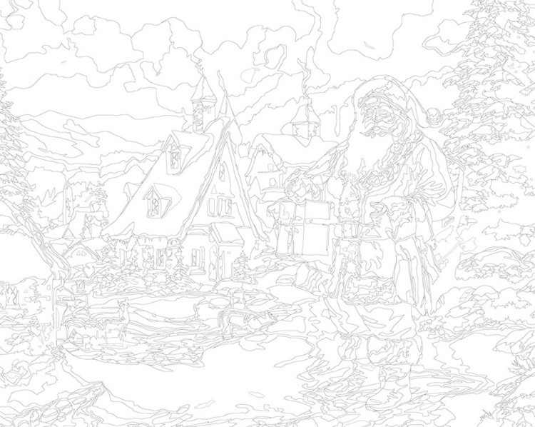 Картина по номерам «Новогодняя: Дед Мороз в зимнем городке» — картинка 3