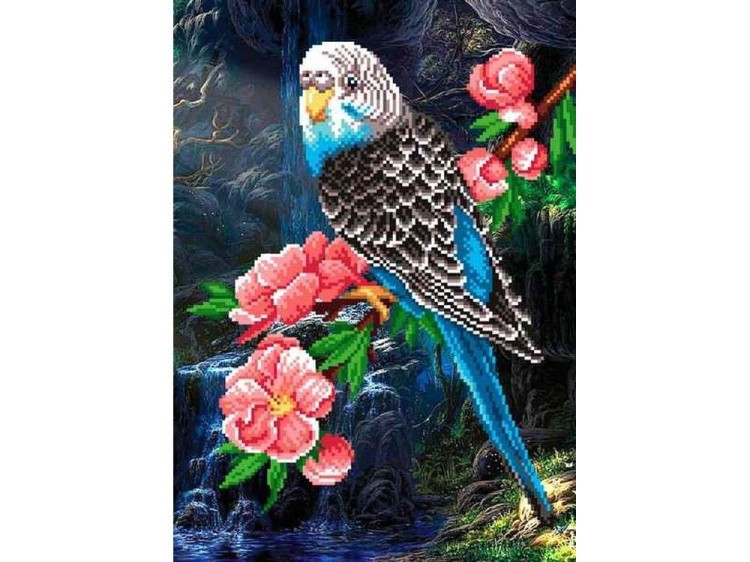 Рисунок на габардине «Волнистый попугайчик»