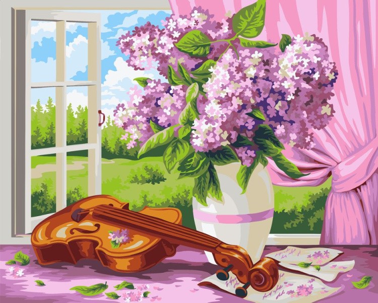Картина по номерам «Сирень и скрипка»