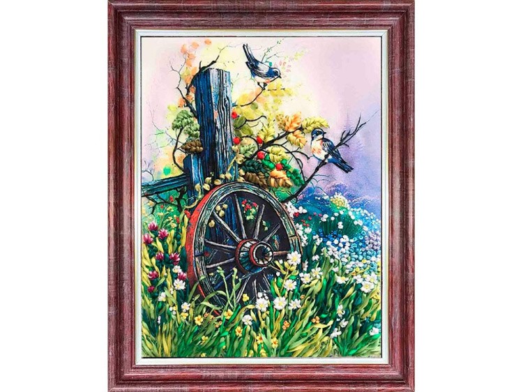 Вышивка лентами «Старое колесо» — картинка 2