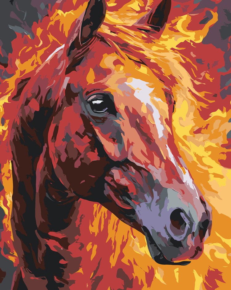 Картина по номерам Красная огненная лошадь Символ года