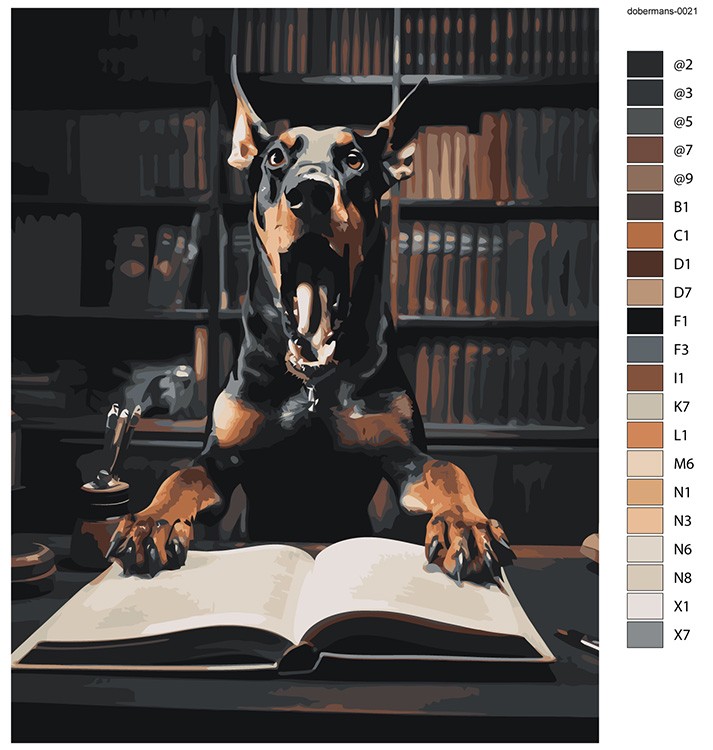 Картина по номерам «Собака доберман в шоке от книги» — картинка 2