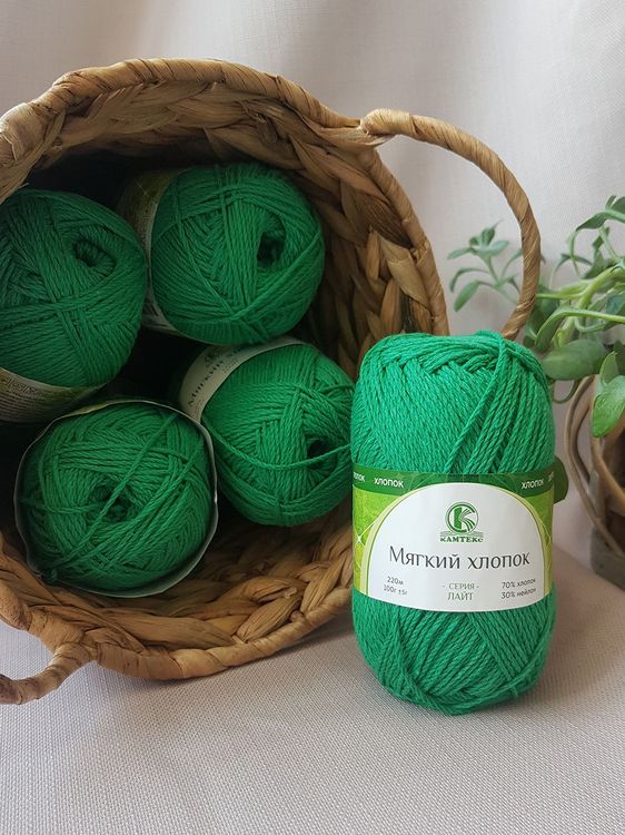 Пряжа Камтекс Мягкий хлопок (044), трава, 5 шт. по 100 г — картинка 2