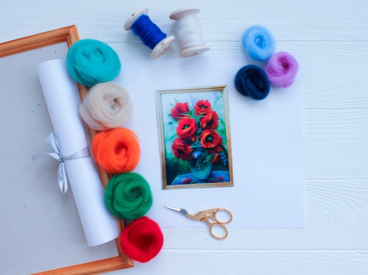 Картина шерстью «Маки» — картинка 2