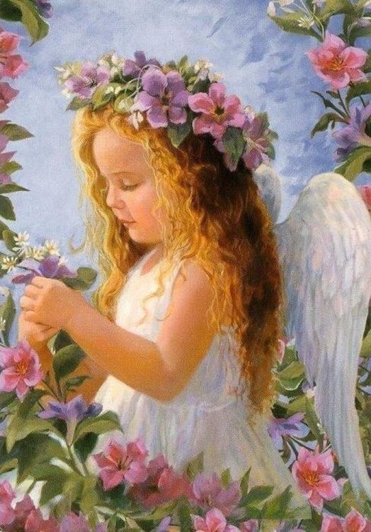 Алмазная вышивка «Ангел с цветами»