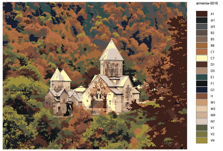 Картина по номерам «Армения: монастырь Агарцин в осеннем лесу» — картинка 2