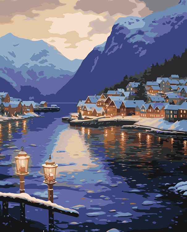 Картина по номерам «Море: Зима в норвежском городке»