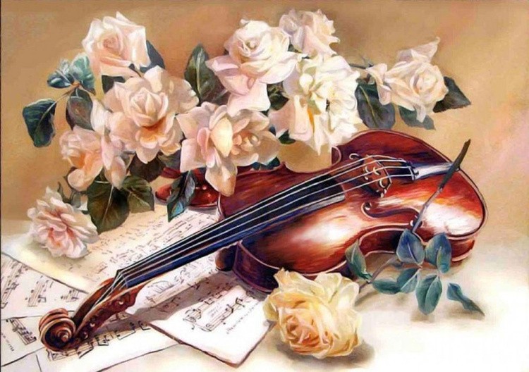 Рисунок на ткани «Музыка и цветы»