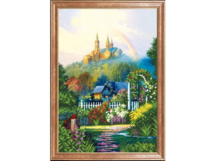Рисунок на ткани «Радуга и замок»