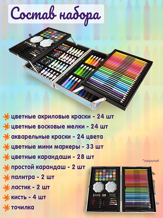 Чемодан творчества голубой 145 предметов — картинка 3