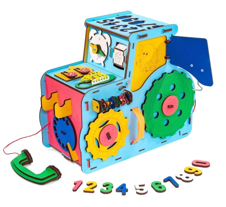 Бизиборд деревянный, бизидом развивающий «Трактор», EWA — картинка 4