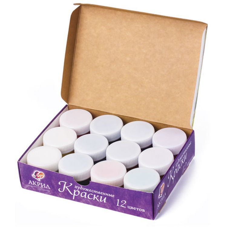 Краски акриловые художественные глянцевые Луч 12 цветов по 20 мл, в баночках — картинка 2