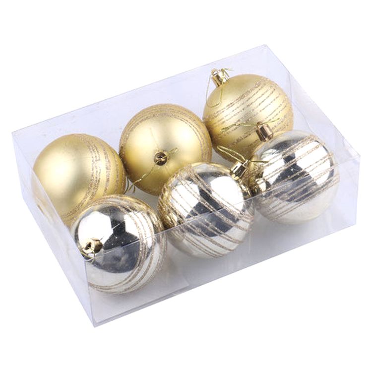 Шары елочные с узором, набор 6 шт., пластик, 8 см, светлое золото (3 глянцевых, 3 матовых} — картинка 4