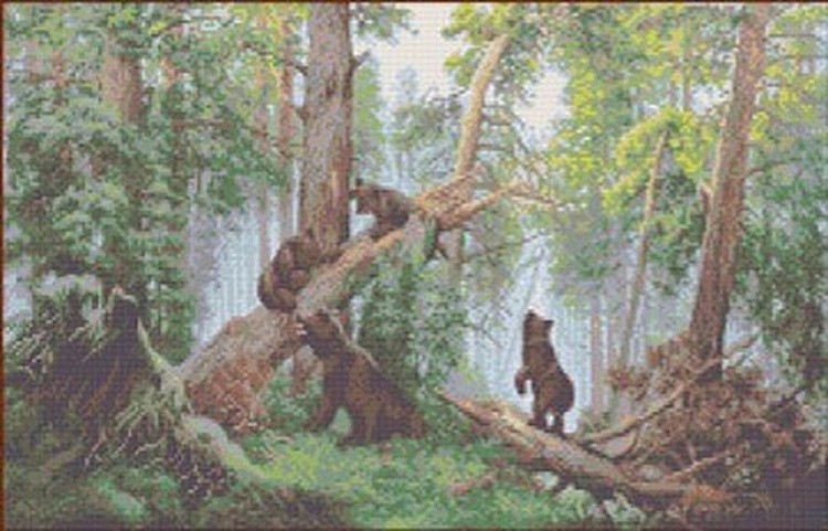 Рисунок на ткани «Утро в сосновом лесу»