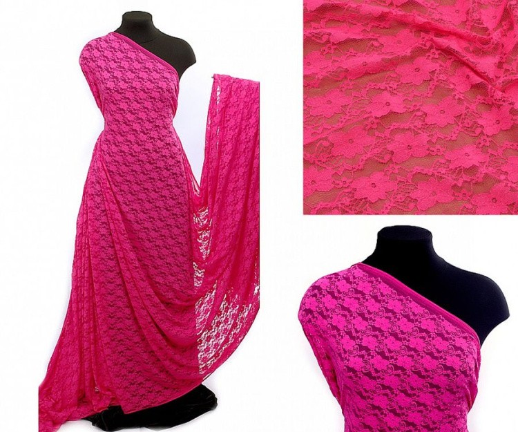 Кружевная ткань стрейч в нарезке, 5 м, ширина 150 см, 100 г/м², цвет: 312 фуксия, TBY — картинка 2