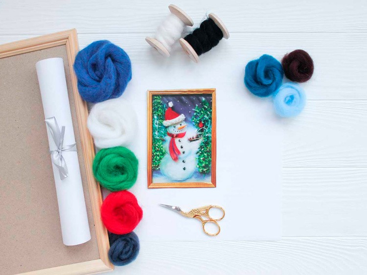 Картина шерстью «Снеговик» — картинка 2