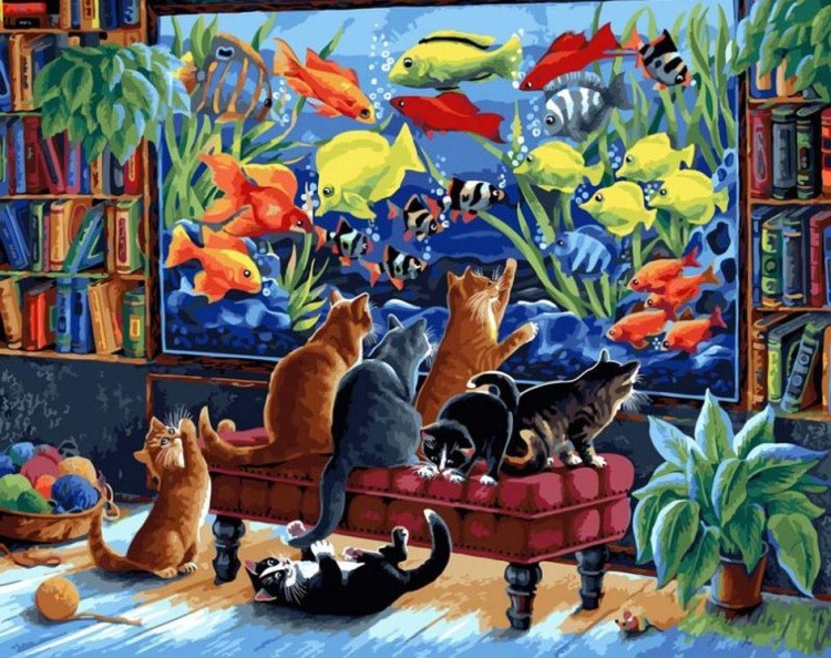 Картина по номерам «Коты и рыбки»