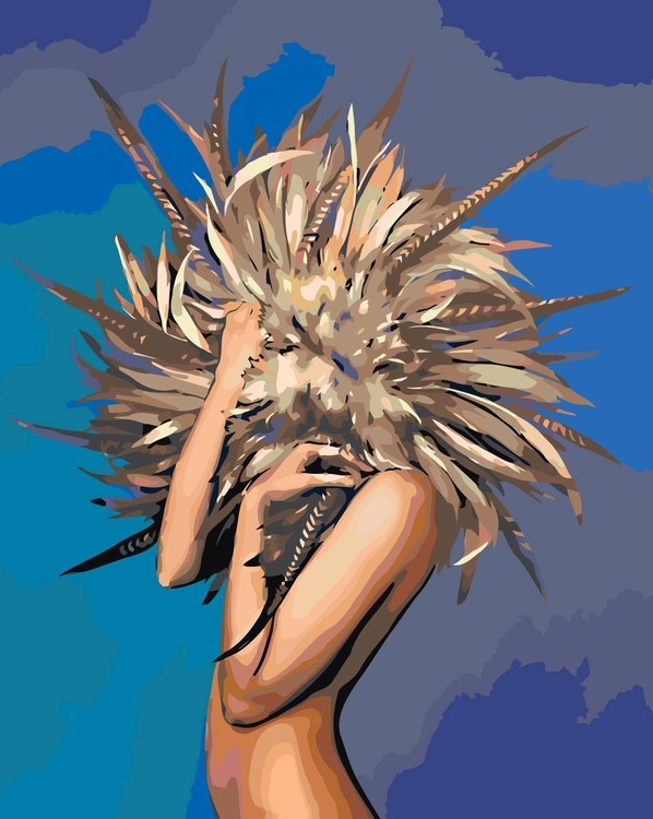 Картина по номерам «Девушка в перьях»
