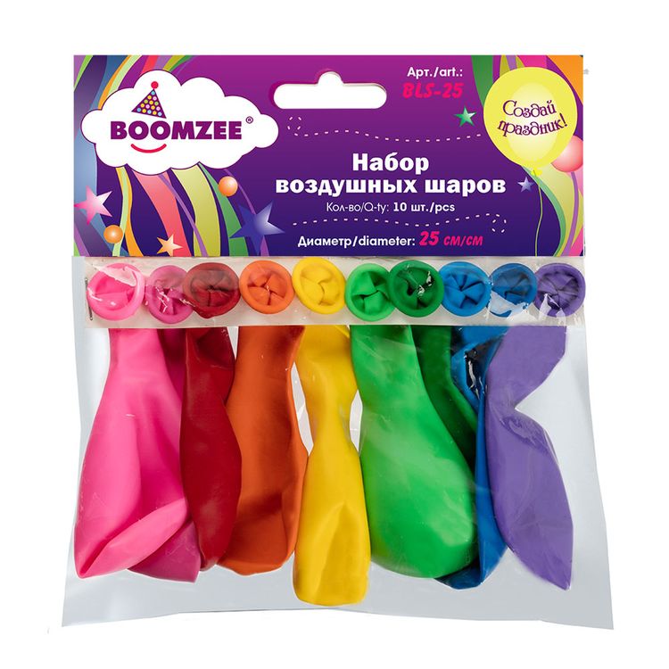 Набор воздушных шаров, 25 см, цвет: ассорти стандарт, 10 шт., BOOMZEE — картинка 2