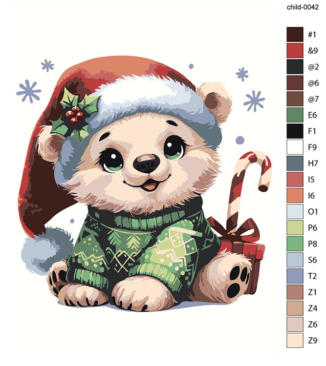 Картина по номерам «Детская, для детей: новогодний медвежонок» — картинка 2