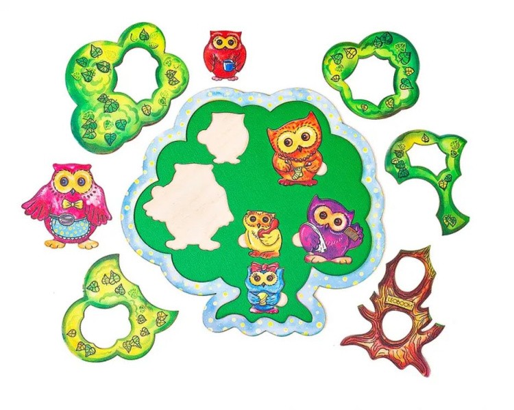 Развивающее пособие из дерева «Пазл. Совушки» — картинка 4
