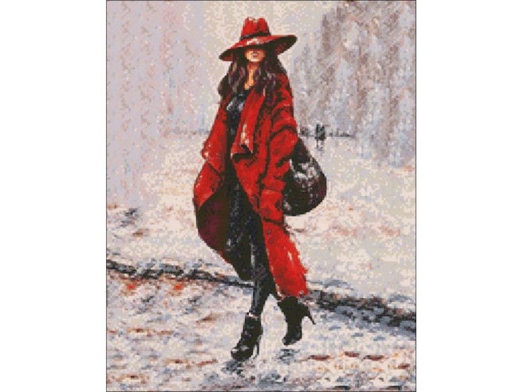 Алмазная вышивка «Девушка в красном пальто» — картинка 2