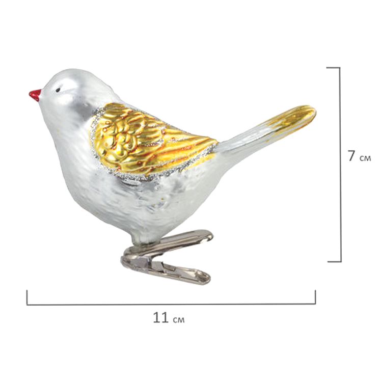 Украшения елочные «Птичка», набор 2 шт., цвет: серебро с золотистыми крыльями — картинка 5