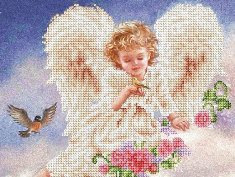 Алмазная вышивка «Ангелок в цветах»