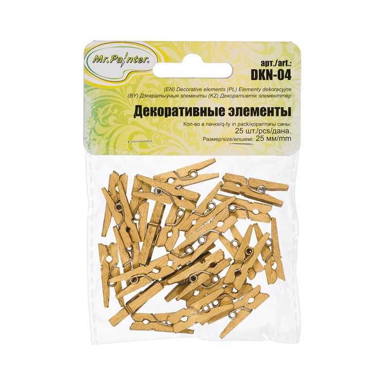 Декоративные прищепки, 2,5 см, 5 упаковок по 25 шт., цвет: под золото, Mr.Painter — картинка 2