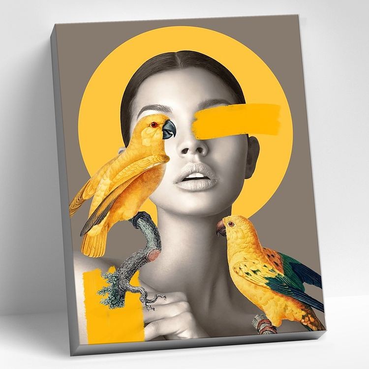 Картина по номерам «Девушка и попугаи»