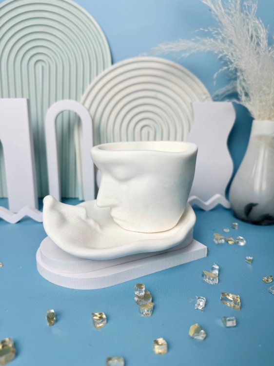 Силиконовый молд - Контейнер для свечей лицо с блюдцем, 10x8см, 2 молда — картинка 6