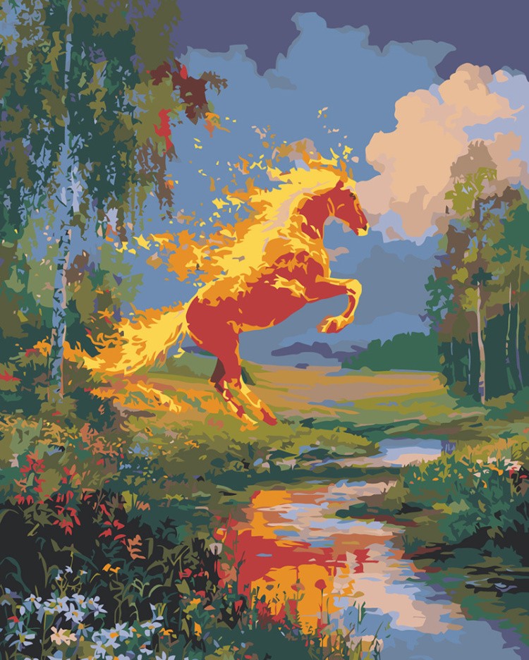 Картина по номерам Красная огненная лошадь Символ года