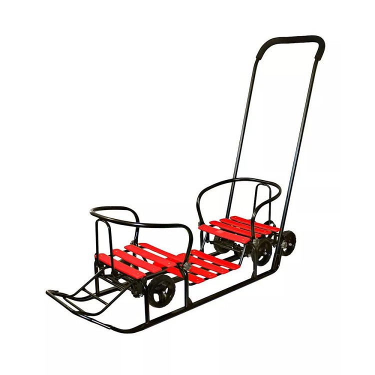 Санки детские Snow Black Auto «Для Двоих», красные с колесами — картинка 4